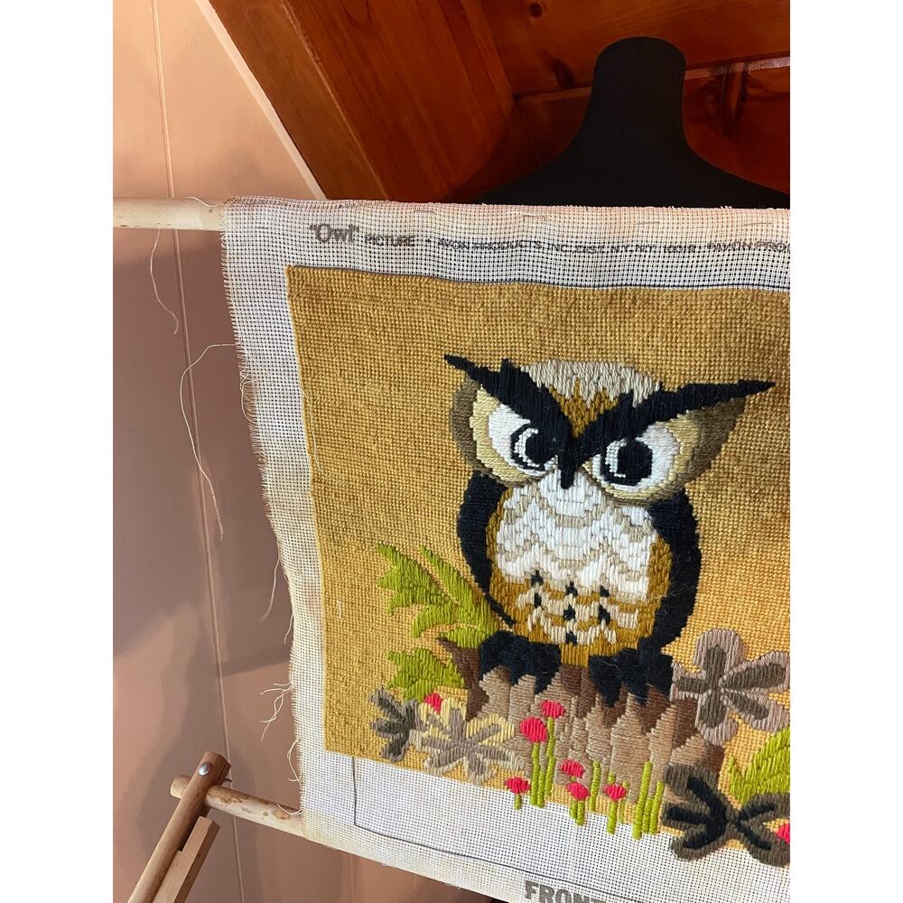 Vintage 1978s Avon Creative Needlecraft Unfinished Owl Needlepoint Crewel - Picture 2 of 11